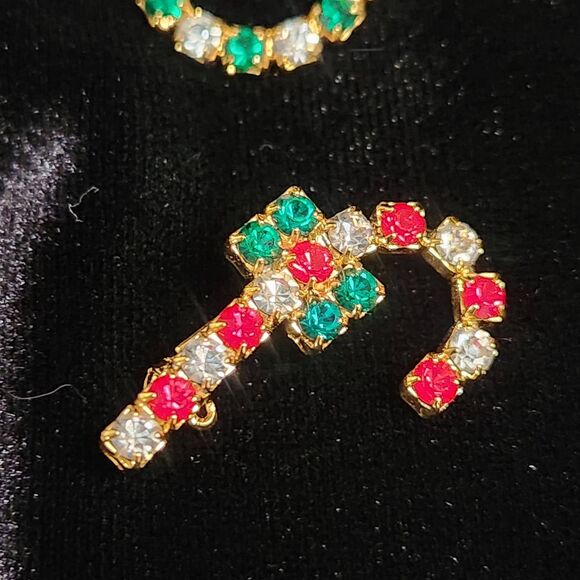 Set 4 Christmas Rhinestone Cluster Pins Brooch Wreath+ Avon Snowmen Earrings Vtg - Picture 8 of 9